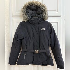 Vintage The North Face Faux Fur Trimmed Removable Hood, Belted Coat Black S: Lg